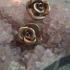 Vintage Rose Silver Clip On Earrings